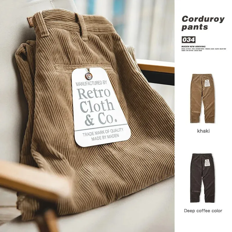 Vintage Loose Corduroy Pants Wide Leg Mid Waist Striped Velvet Straight Leg Cargo Pants