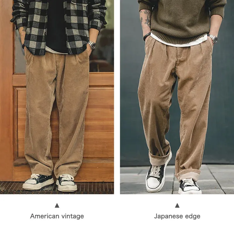 Vintage Loose Corduroy Pants Wide Leg Mid Waist Striped Velvet Straight Leg Cargo Pants