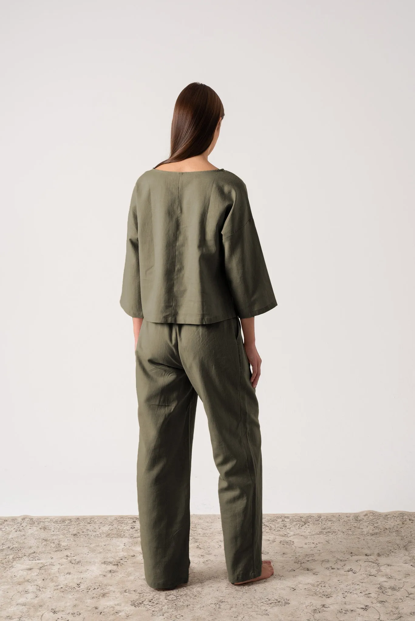 Xanthe Linen Top Khaki
